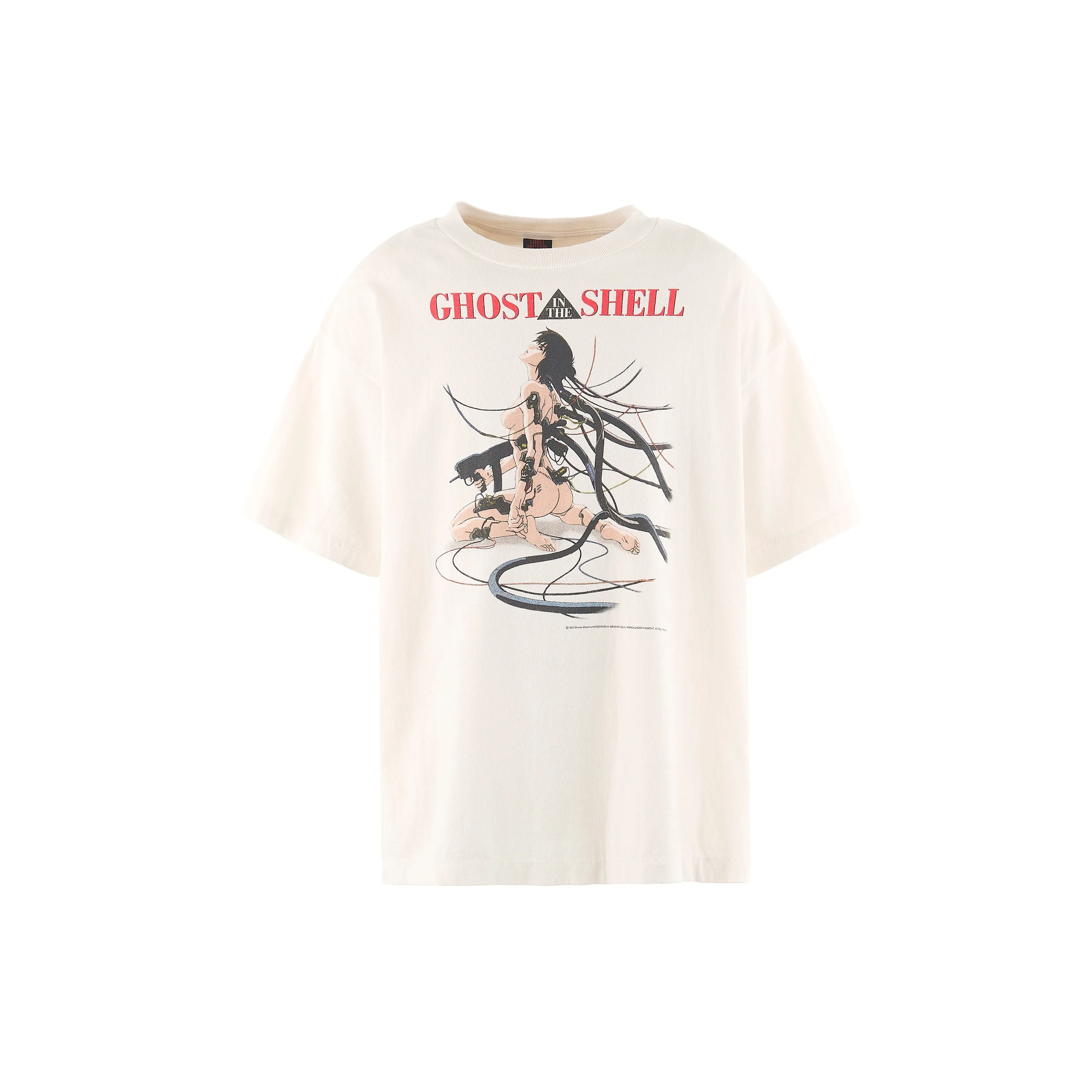 SAINT Mxxxxxx x GHOST IN THE SHELL ' GITS ' SS TEE/WHT Classic Big IP Ghost in the Shell co-branded Suzi Charge/Suzi Character TEE Off-white S-XL Cylindrical side seamless fabric 220g high gram weight OE yarn ⚠️Note: It is almost meaningless if it is not a cylindrical fabric Customized joint main mark/joint wash mark/little angel anti-counterfeiting label Original factory level printing factory Top purchasing agent level